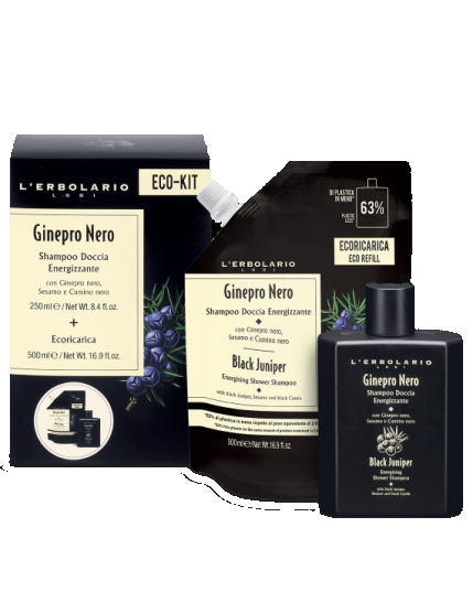 L'erbolario Ginepro Nero Shampoo Energizzante 250 Ml + Ecoricarica 500 Ml