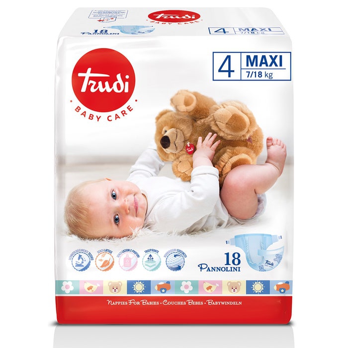 Silc Trudi Baby Care Pannolino Bambini Maxi 7/18 Kg 18 Pezzi