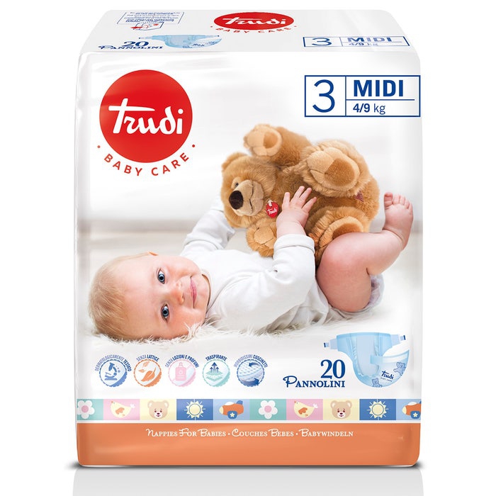 Silc Trudi Baby Care Pannolino Bambini Midi 4/9 Kg 20 Pezzi