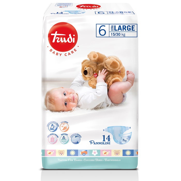 Silc Trudi Baby Care Pannolino Bambini Extralarge 15/30 Kg 14 Pezzi
